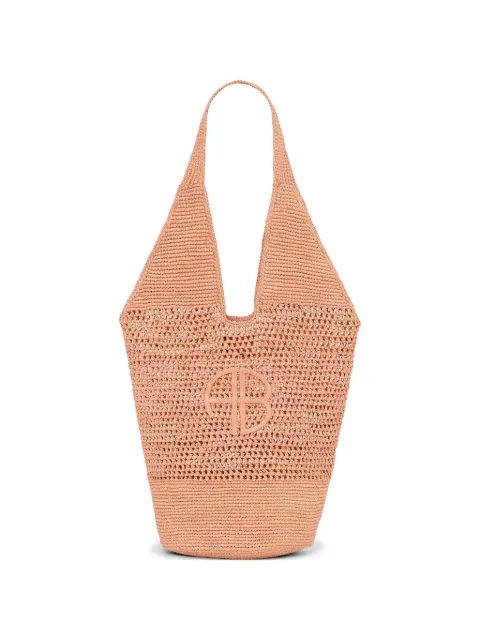 ANINE BING Leah logo-patch raffia tote bag Orange A1312350