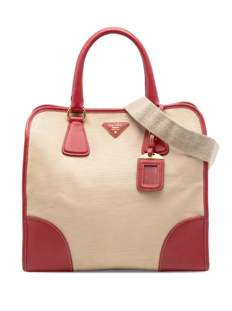 Prada Pre-Owned 2013-2026 Saffiano Trimmed Canvas Canapa satchel Red AD11NWEQ5JZQYU1S