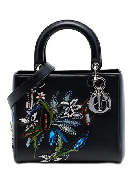 Christian Dior Pre-Owned 2016 Limited Edition Medium Smooth Calfskin Embroidered Beaded Floral Lady Dior satchel Black 26L7HUV5RFUGXM2A