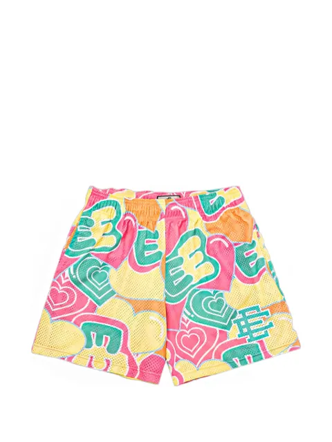 ERIC EMANUEL heart-print mesh shorts Yellow EE722