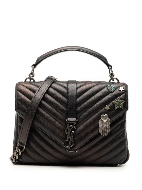 Saint Laurent Pre-Owned 2017 Medium Metallic Chevron Sheepskin Monogram College Pins satchel Black R2SIU66B38Y2L1N8