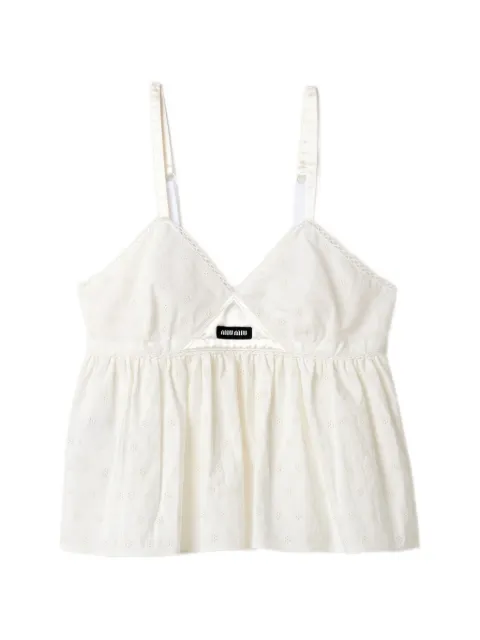 Miu Miu slubbed eyelet poplin top White MT2252SOOO196K