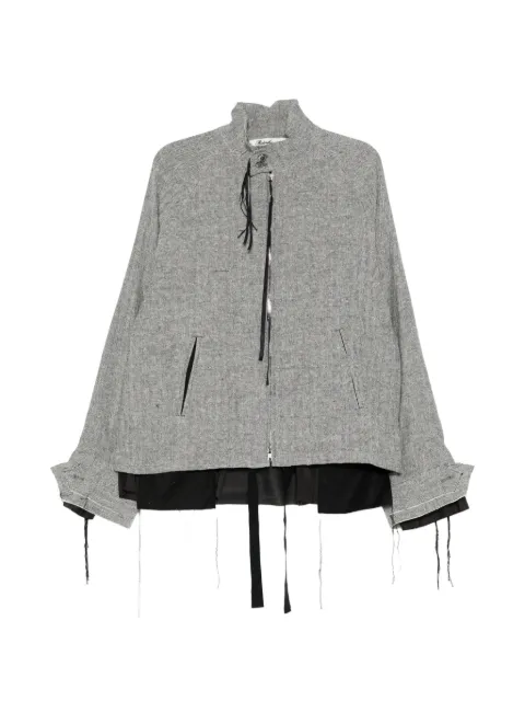 midorikawa frayed zip-up shirt jacket Grey MDSS26SH04A