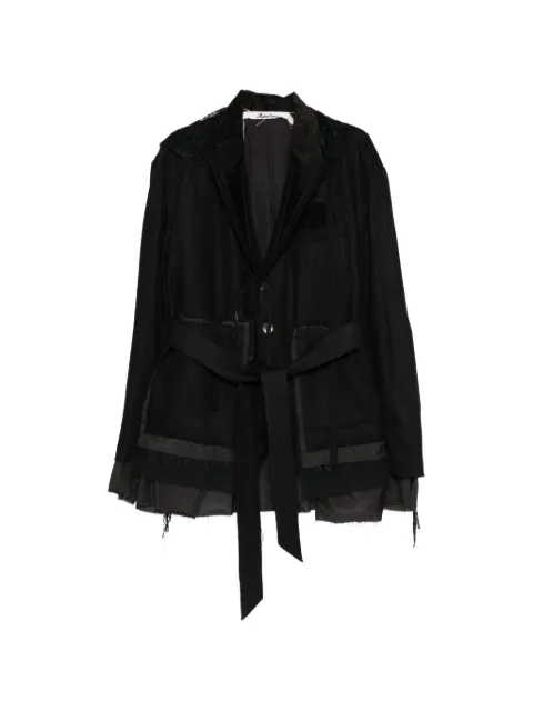 midorikawa belted raw-edge jacket Black MD26SSJK01