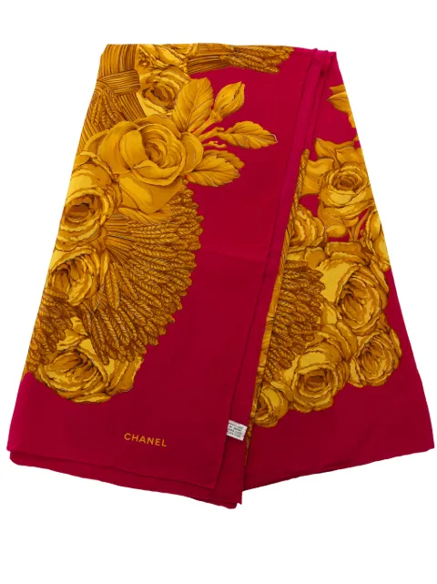 CHANEL Pre-Owned 1990-2010 Ornate Floral Print Silk Scarf scarves Pink 5XR4VG8KMSYROKIF