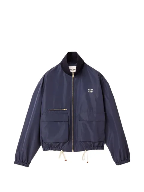 Miu Miu logo-patch zip-up jacket Blue ML1517SOOO13MF