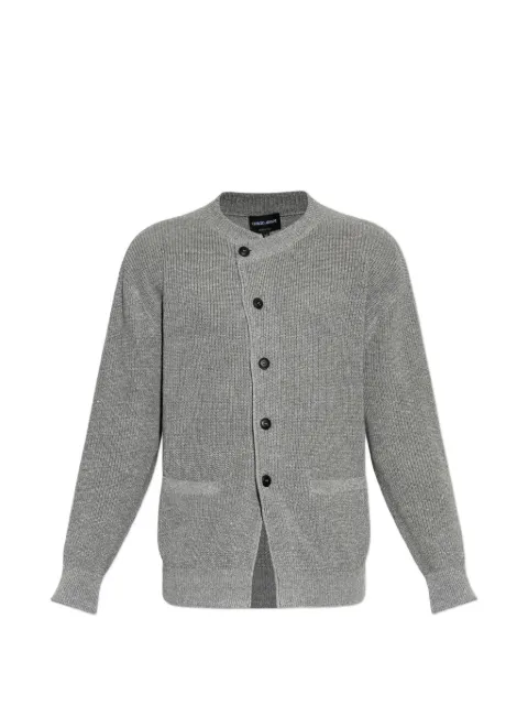 Giorgio Armani off-centre ribbed-knit cardigan Grey GM004373AF29801