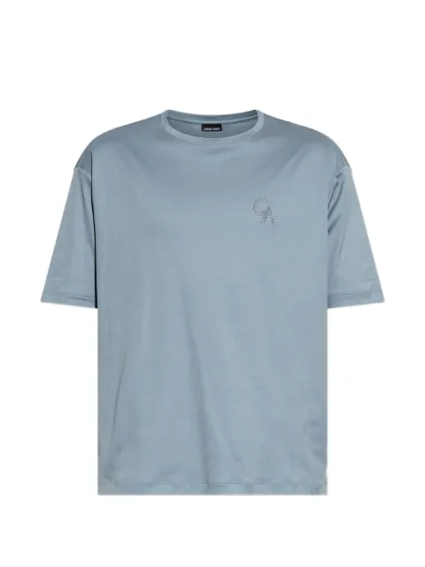 Giorgio Armani logo-embroidered cotton T-shirt Blue GM004106TE10333