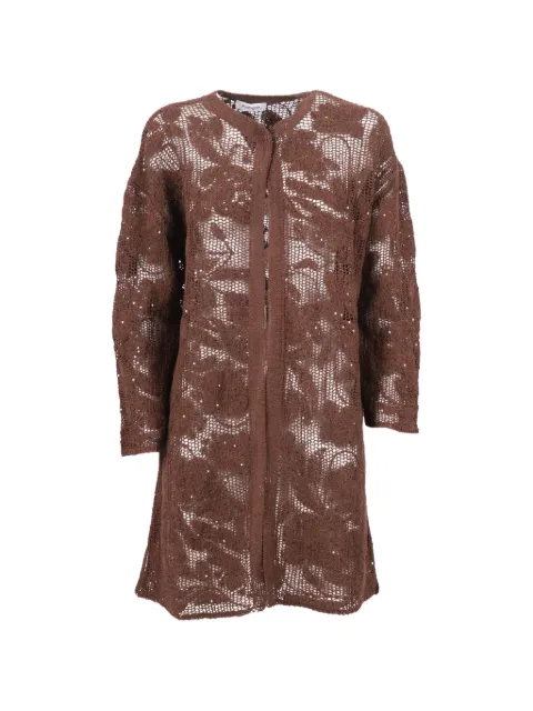 Kangra sequin-embellished floral-embroidery coat Brown 393017