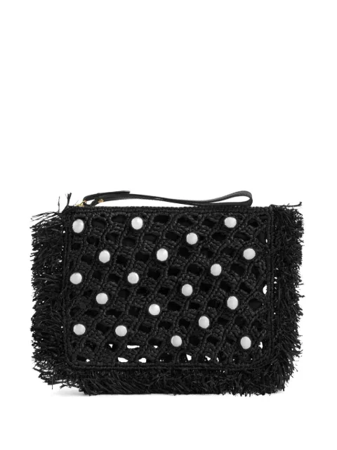 Rabanne pearl-embellished fringed small clutch bag Black 26ASS0509NAT089
