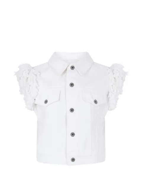 Rabanne fringe-trimmed sleeveless denim jacket White 26ACVE060CO1182