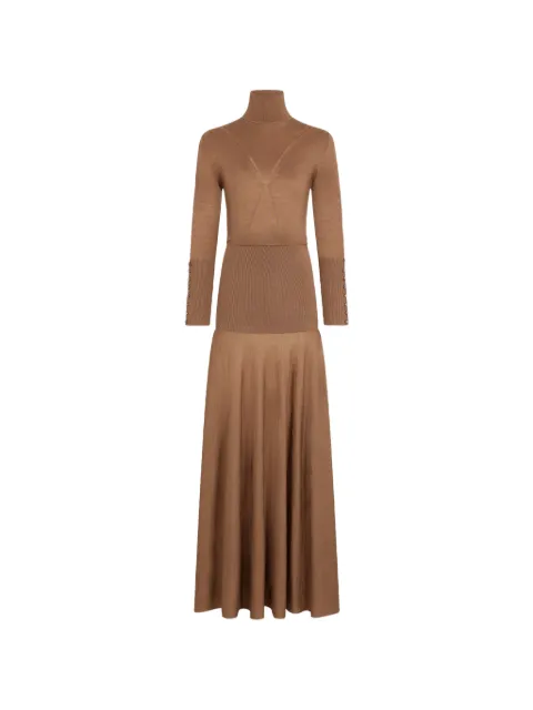 Rabanne maxi button-cuff knitted maxi dress Brown 26AMRO347ML0624
