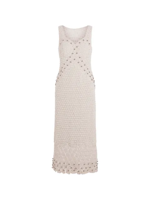 Rabanne pearl-embellished crochet midi dress Neutrals 26AMRO350ML0621