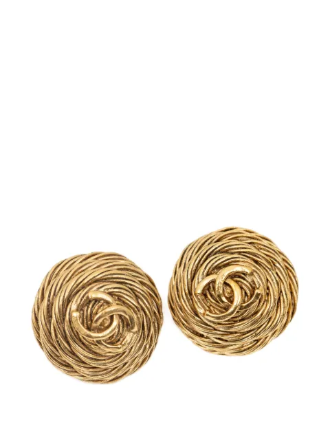CHANEL Pre-Owned 1994 Interlocking CC woven earrings Gold 94A