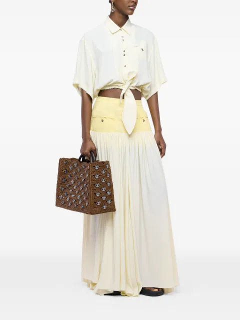 Rabanne 1969 disc-embellished raffia tote bag Brown 26ASS0501NAT086