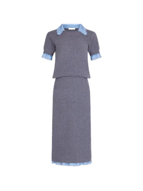 Rabanne embroidered satin-panelled midi dress Grey 26AMRO356ML0622