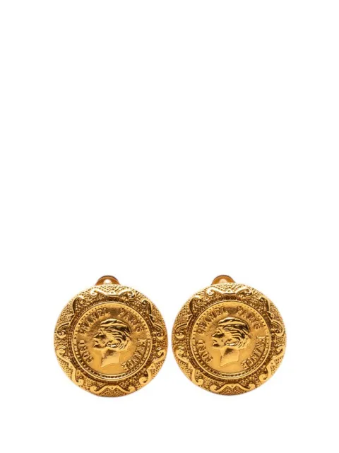 CHANEL Pre-Owned 1996 Gold Plated Coco Profile Round Clip On Earrings costume earrings Gold J2KNAQYMOMEXA03Q