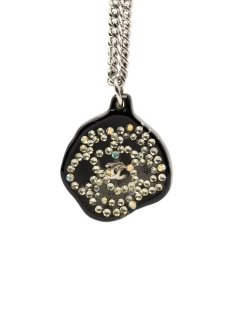 CHANEL Pre-Owned 2003 Brass Camellia Resin Strass Pendant Necklace costume necklace Silver BEL4GQKWGEAXAKOG