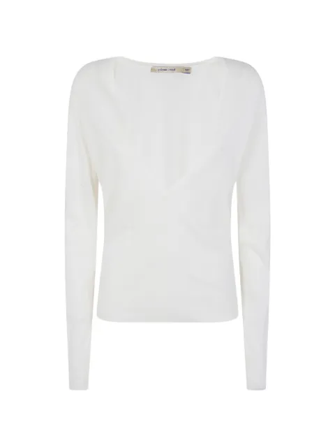 Paloma Wool Omina ribbed-trim V-neck long-sleeve top White WJMO04