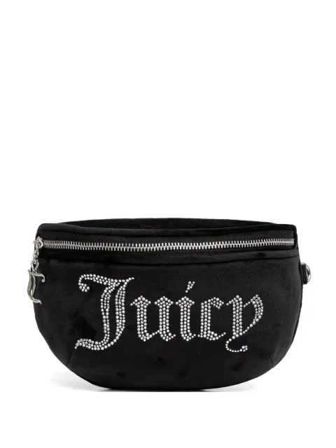 Juicy Couture rhinestone-logo velvet belt bag Black BEJQL8768WPO