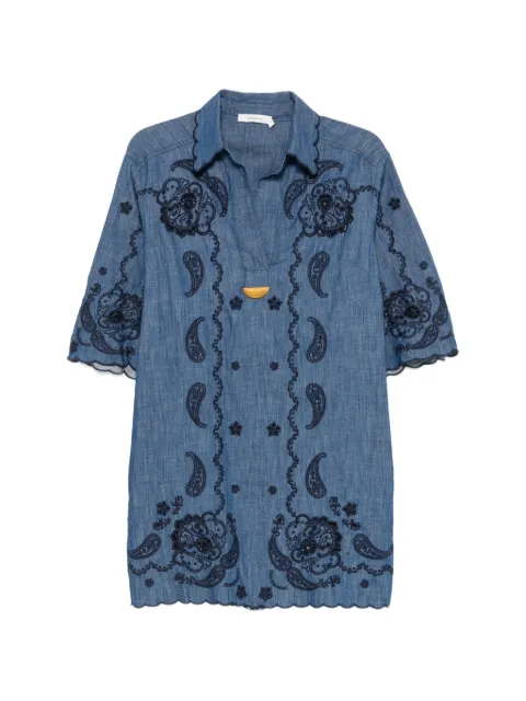 ZIMMERMANN mini Aster paisley-embroidered scalloped dress Blue 8359DSS261