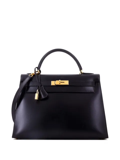 Hermès Pre-Owned Kelly Handbag Black Box Calf with Gold Hardware 32 satchel Black D6KBN7MK4JYC115D