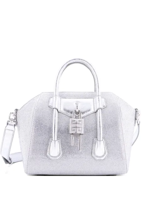 Givenchy Pre-Owned Antigona Lock Bag Crystal Embellished Satin Mini satchel Silver 9EQ7L0IA4K2DPO58
