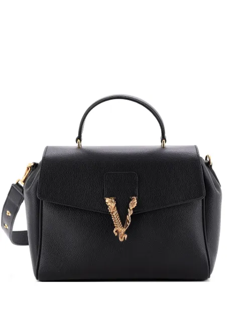 Versace Pre-Owned Virtus Convertible Top Handle Bag Leather Medium satchel Black DA82G8E530097MBT