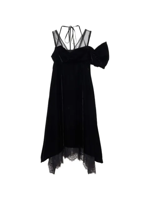 Tanaka Daisuke lace-trim midi velvet dress Black TD25AWOP51