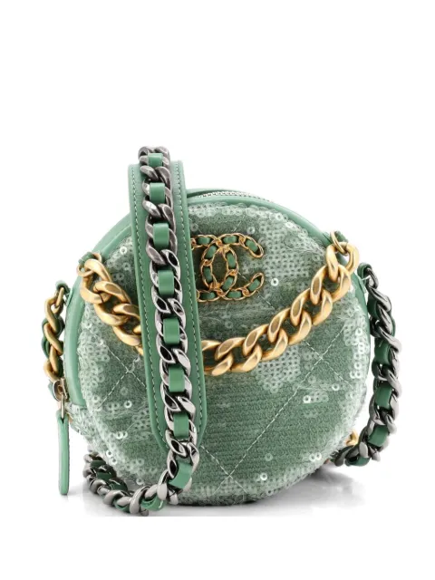 CHANEL Pre-Owned 19 Round Clutch with Chain Quilted Leather and Sequins crossbody bag Green QB45KWOGYG7WCRT9