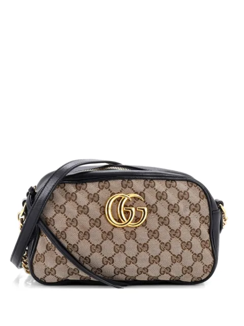 Gucci Pre-Owned GG Marmont Shoulder Bag Diagonal Quilted GG Canvas with Leather Small crossbody bag Brown 3POVI5EX56HHNL9D