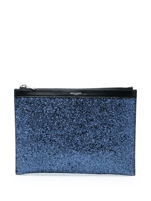 Saint Laurent Pre-Owned 2018 Glittered Leather Zipped Tablet Pouch clutch bag Black OCBHIMSQKS52JOUF