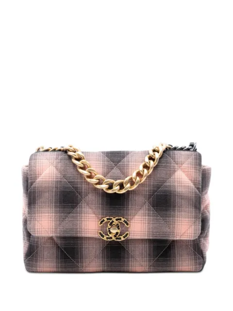 CHANEL Pre-Owned 2021-2026 Large Cotton Check 19 Flap satchel Grey LKC08NCNEW4O7NS1