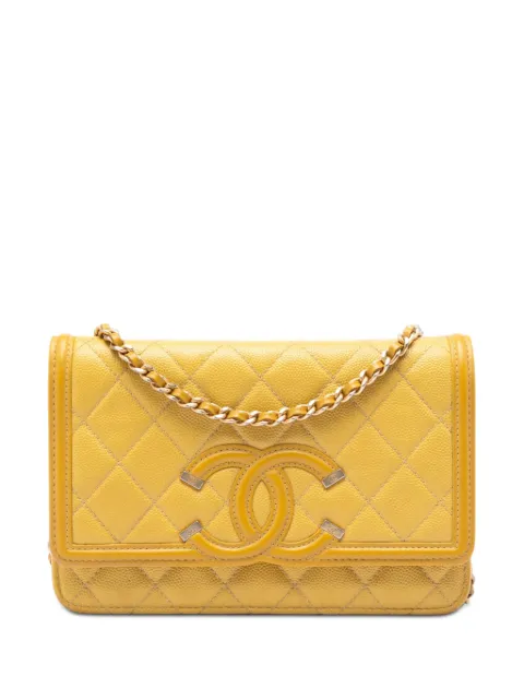 CHANEL Pre-Owned 2019 Caviar CC Filigree Wallet On Chain crossbody bag Yellow GDFD62BF6WYVANJT