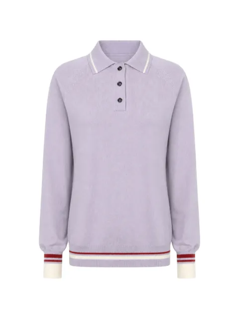Amiya Yale stripe-trim raglan-sleeve polo top Purple AM33
