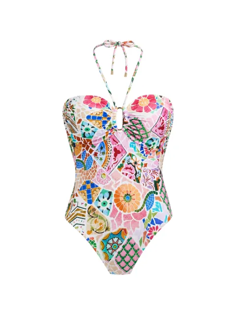 Seafolly mosaic-print halterneck swimsuit White 11179DD300