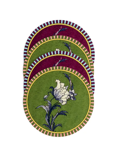 La DoubleJ Nymph Bloom floral-print coasters (set of four) Green CST0009CRK001NYB01MU03