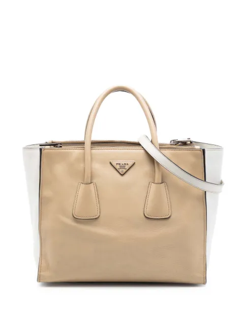 Prada Pre-Owned 2000-2026 Bicolor Glace Calf Twin Pocket Double Handle satchel White ULTBI25T07VLQDIP