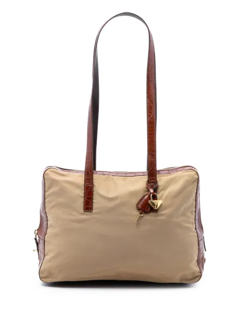 Prada Pre-Owned 2000-2013 Croc Embossed Leather Trimmed Tessuto shoulder bag Brown IVHUX8CFYTAEWIXM