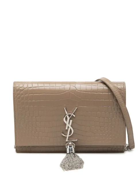 Saint Laurent Pre-Owned 2019 Small Croc Embossed Leather Monogram Kate Tassel Wallet on Chain crossbody bag Brown HS5ECQKPT2Q9HKXE