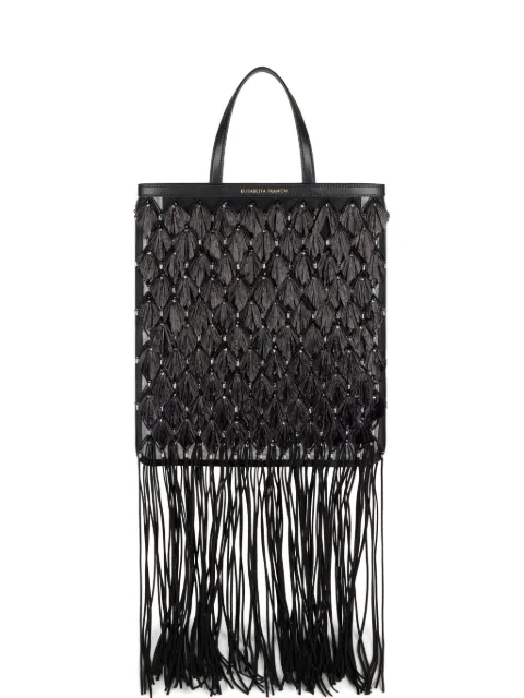 Elisabetta Franchi shopper bag with embroidery and fringes Black BS60A63E2