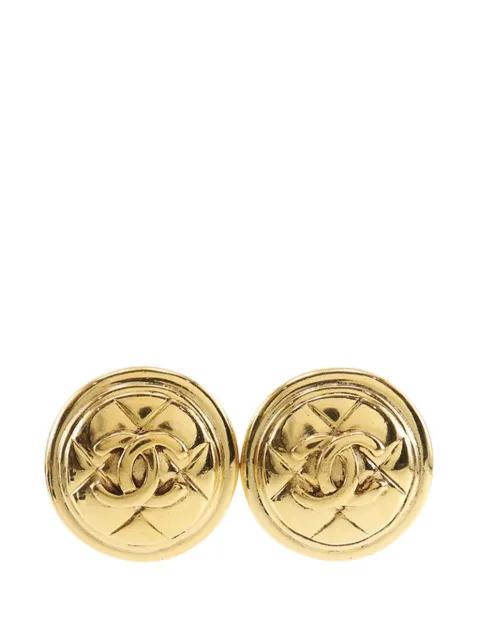 CHANEL Pre-Owned 1970-1980 CC Gold Plated Quilted Round Clip On Earrings costume earrings Gold 15T5CNMH7BU5C4UV