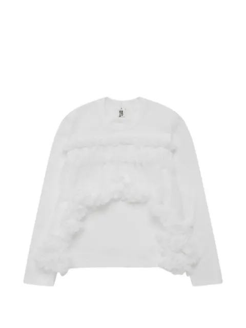Noir Kei Ninomiya ruffled tulle-overlay T-shirt White 3QT002