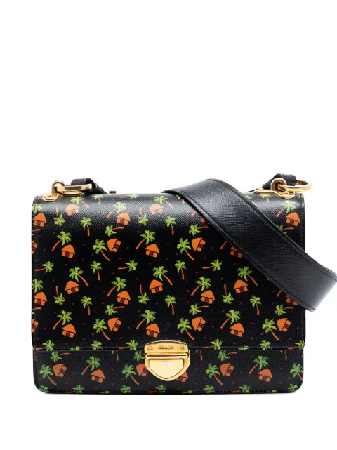 Prada Pre-Owned 2010-2026 Saffiano Palm Tree and Hut Print Flap crossbody bag Black 9F6DP2JTR8AVGFTJ