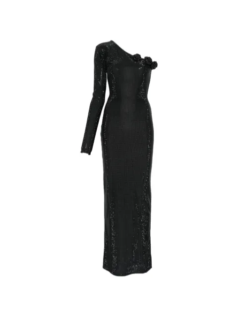MIRON one-shoulder flower-accent dress Black 025