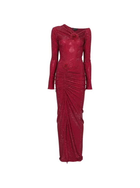 MIRON crystal-embellished flower-accent maxi dress Red MIRON015