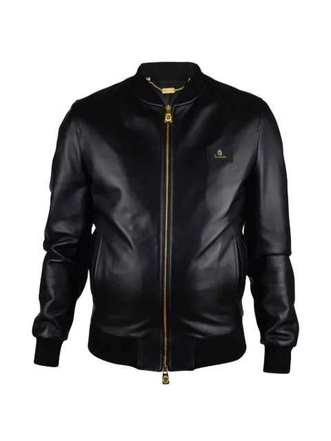 Billionaire logo-patch leather jacket Black CUIRBILLIONAIREGOLDENBLACK55