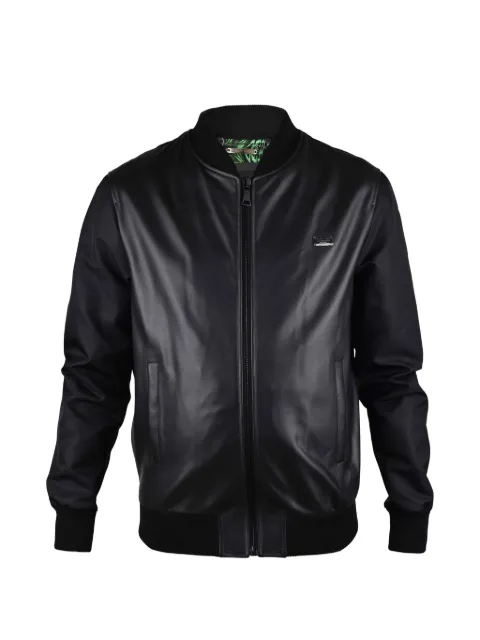Philipp Plein logo-plaque leather bomber jacket Black BOMBERPPJACKET
