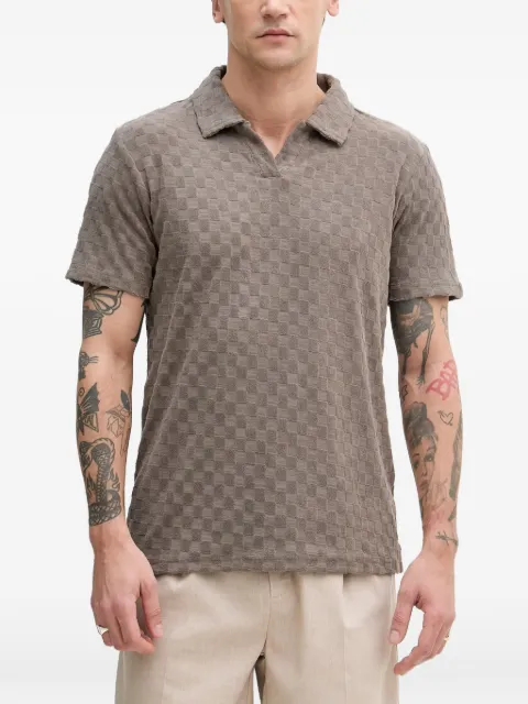 Lindbergh check-pattern towelling polo-collar T-shirt Brown 30404583