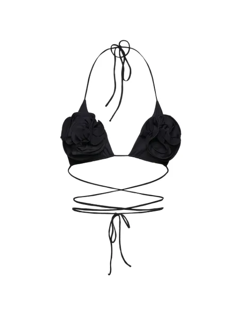 Magda Butrym floral-appliqué wrap-around bikini top Black SS22SWIMBRA01